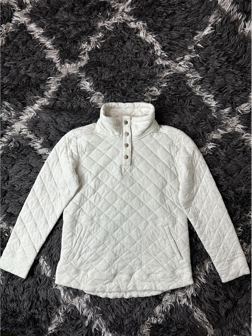 Marmot Womens Quilted Snap Pullover Sweatshirt Size Medium Cream White